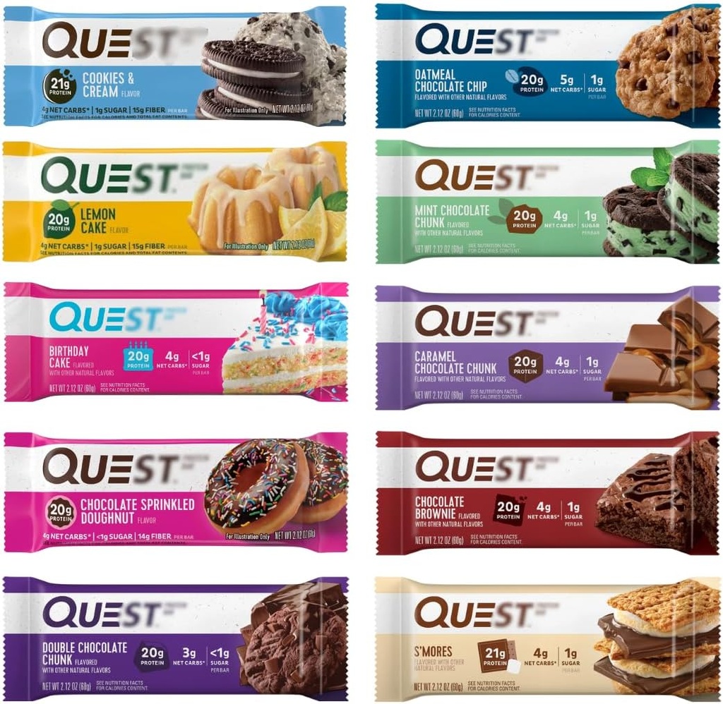 Μπάρες πρωτεΐνης διατροφής, Ποικιλία Ποικιλία 10 Γεύση - Υψηλή πρωτεΐνη, χαμηλή υδατάνθρακες, χωρίς γλουτένη, Κετό φιλικό - 2,12 Oz Bars - 12 κόμης