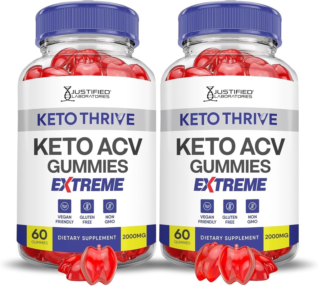 Justified Laboratories (2 Pack Keto Thrive Keto ACV Gummies Extreme 2000MG Keto Thrive Keto Gummies Apple Cider Vinegar Formula B12 Vegan Non GMO 120 Gummys