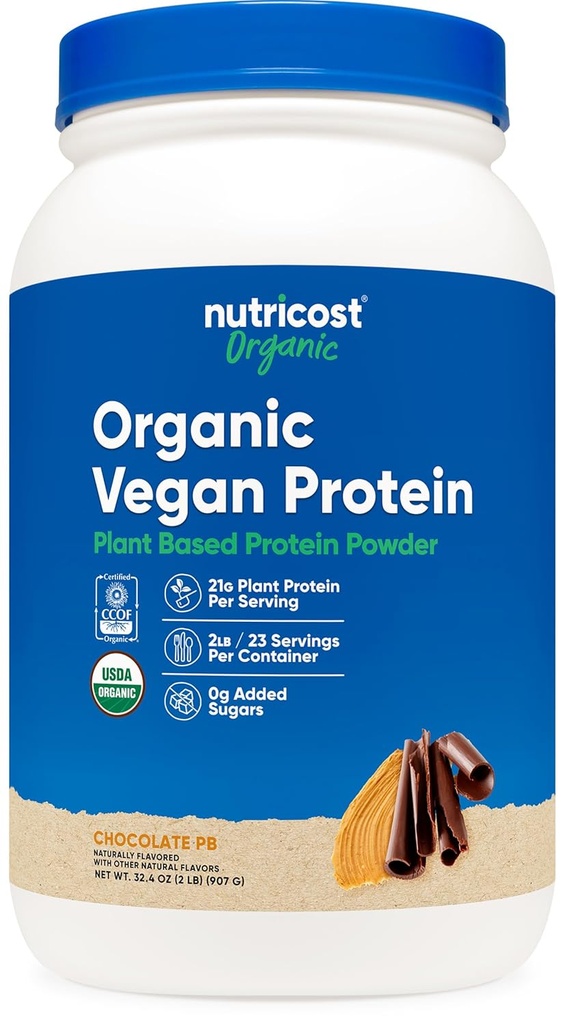 Nutricost Βιολογική πρωτεΐνη Vegan Σοκολάτα Φυστικοβούτυρο (2 LB) - Χωρίς γλουτένη, χωρίς ΓΤΟ