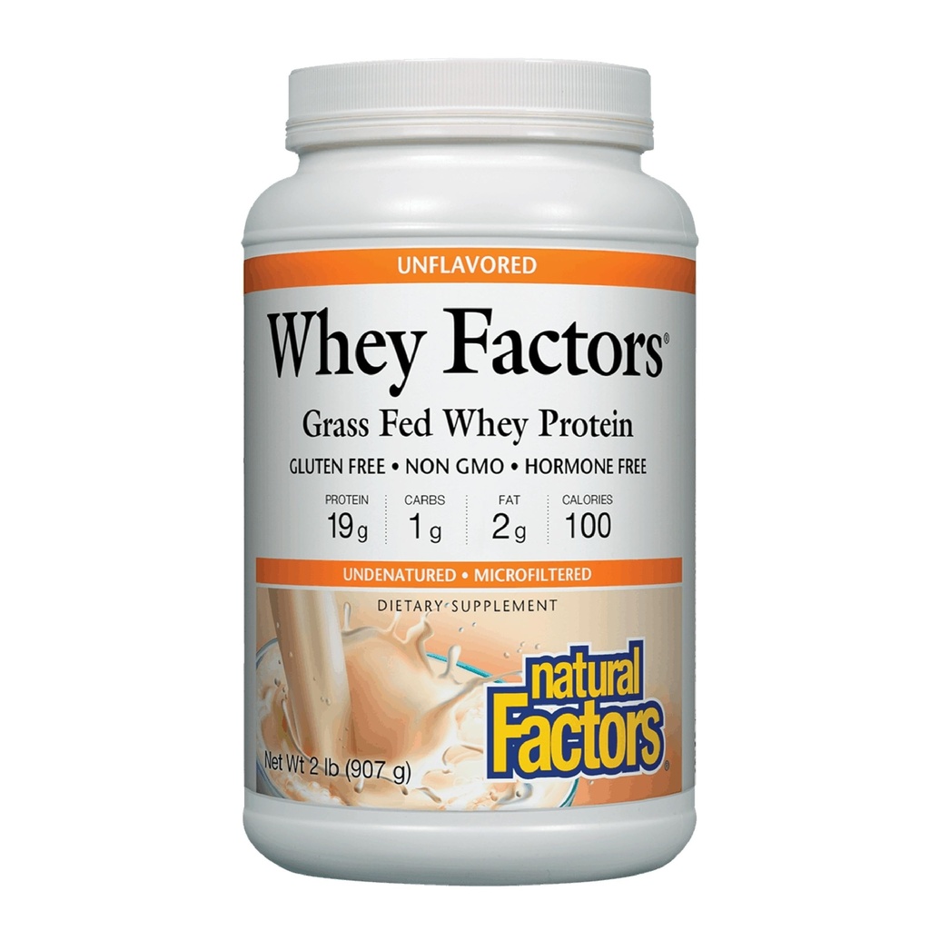 Whey Factors by Natural Factors, Grass Fed Whey Protein Concentrate, Aids Muscle Development and Immune Health, Unflavored, 2 lb