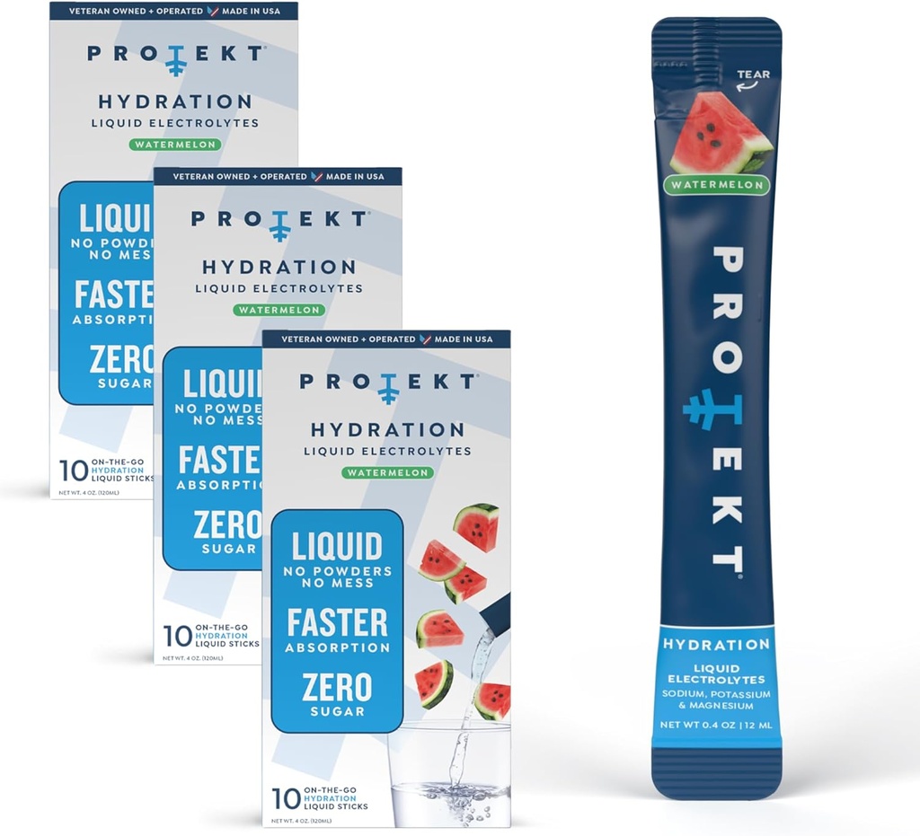 PROTEKT Electrolyte Packets for Recovery & Hydration | Organik & Sugar-Free Electrolytes Drinks | Works Faster Than Toz Drink | On-Go Liquidtion Drink | Watermelon, 30 Pack