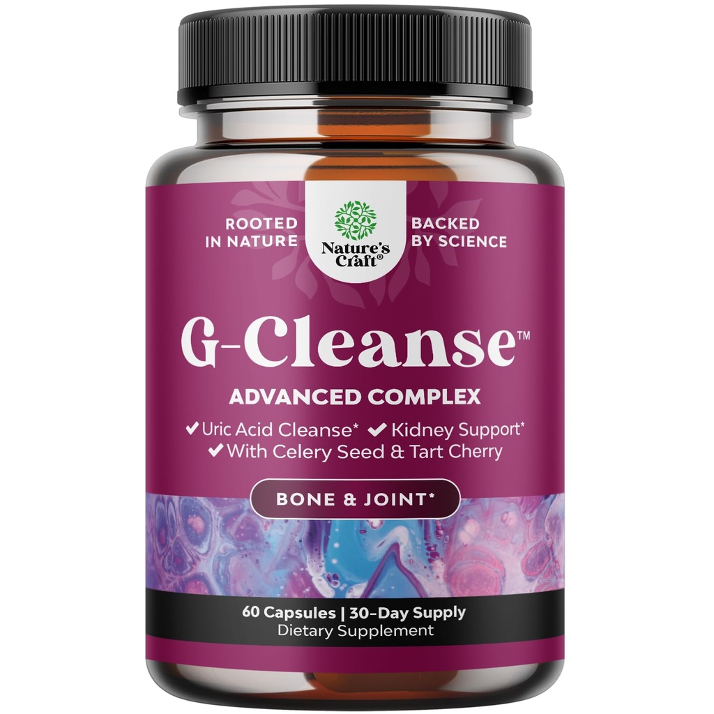 Natures Craft G-Cleanse Uric Acid Supplement - Uric Acid Cleanse for Common & Kidney Support - Kidney Cleanser with Chanca Piedra, Tart Cherry Extract, Celery Seed Extract Capsules - 60 Count