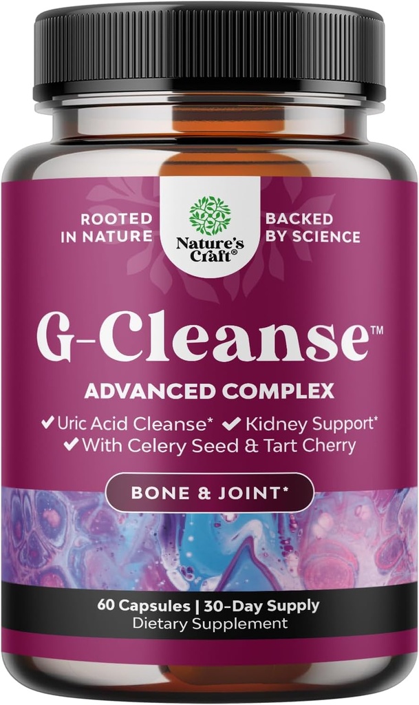 Natures Craft G-Cleanse Uric Acid Supplement - Uric Acid Cleanse for Common & Kidney Support - Kidney Cleanser with Chanca Piedra, Tart Cherry Extract, Celery Seed Extract Capsules - 60 Count