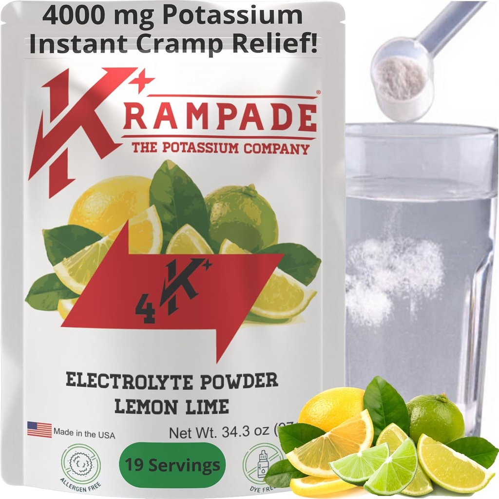 Krampade Original Lemon Lime 4K, 4000 mg Pastium Instant Cramp Relief Electrolyte Drink Powder 