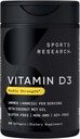 Sports Research® Vitamin D3 4000 IU with Coconut MCT Oil - Double Strength Vitamin D Supplement - Gluten Free · Non-GMO · Soy Free - Count 360 Softgels