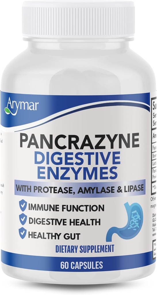 Arymar Pancrazyne Probiyotiks, Digestive Enzymes with Amylase, Protease, Lipase & Lactobacillus, Gut Health & Digestive Support Supplement, 60 Capsules