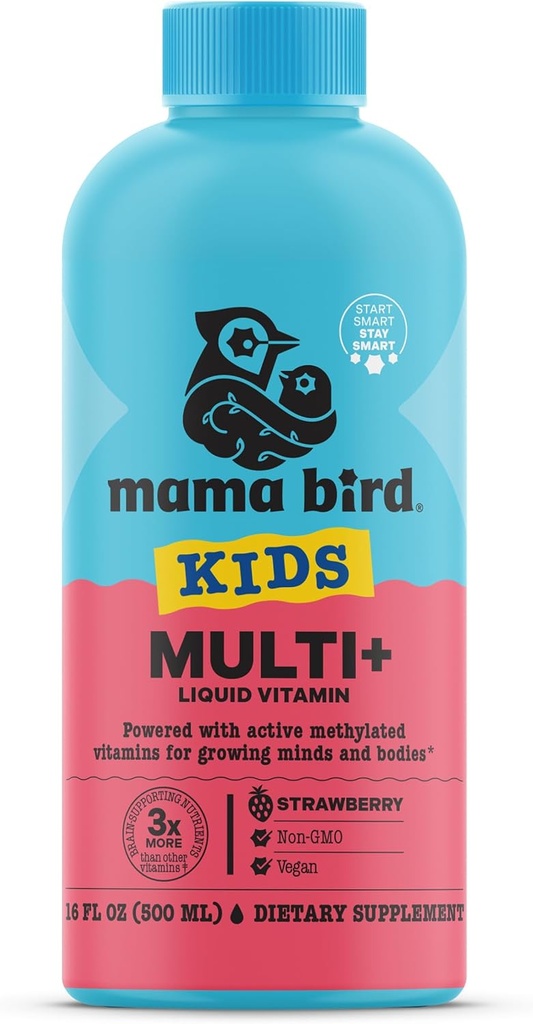 Best Nest Wellness Kids Liquid Multivitamin: Methylated Vitamins, Whole Food, Vegan, B12, Gluten-Free, Non-GMO Methylfolate Daily Liquid Vitamins for Kids with Immune Support -Strawberry Flavor, 16oz