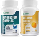Magnezyum Kompleks Supplement & Vitamin D3 K2 ile MCT Oil 60 Softgels | Bone, Heart, Muscle & Nervous System Support - Non-GMOB