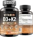 D3 K2 Kompleksi - Swallow'a Kolay - D (D3) 5000 IU (125 mcg) & K2 (MK-7) 90 mcg | Non-GMO | Gluten-Free | USA Made | 120 Capsules