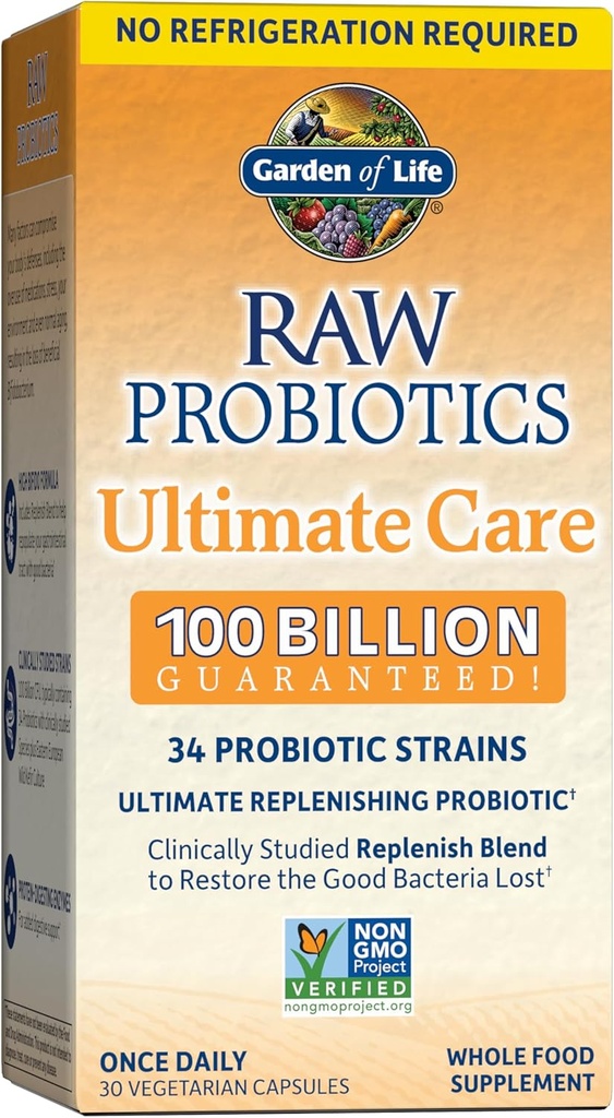 Life Raw Probiyotiks for Women and Men with Digestive Enzymes, 100 Milyar CFU, Klinik olarak Studied Strains, Raf Stable, 30 Capsules