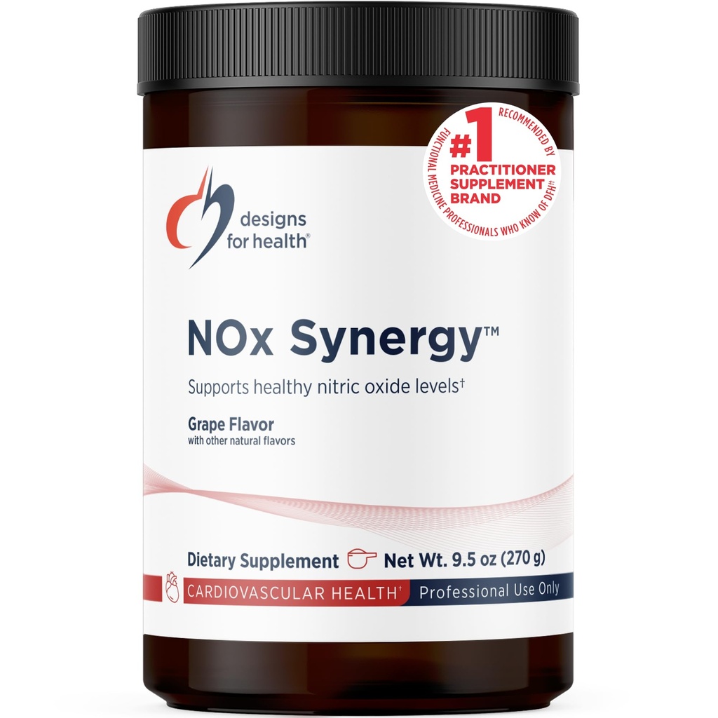 Sağlık NOx Synergy için tasarımlar - Sağlıklı Nitrik Çimento Seviyelerini Desteklemek için Toz Mix - L-Arginine, L-Citrulline + Daha Fazla - Çalışma - Grape Flavor (30 Hizmet / 270g)