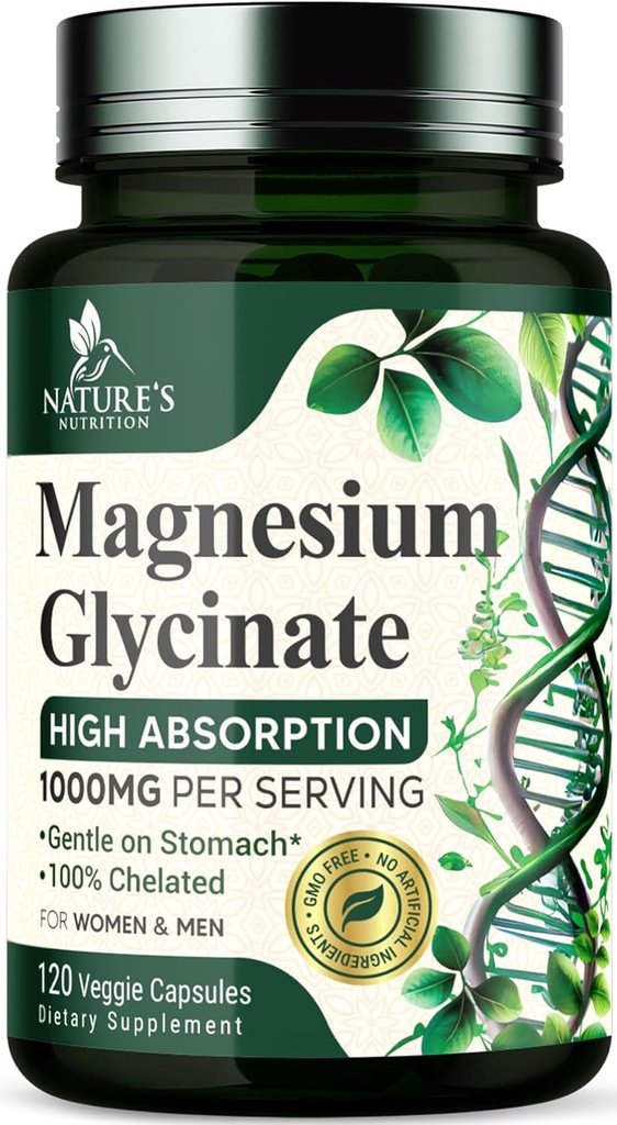 Magnezyum Glycinate 1000 mg - Ultra Abpsiyon için Chelated, Bone, Muscle, Nerves & Heart Health Support, Natures Sleep Support, Best Mag Supplement Pills for Whole Body - 120 Capsules