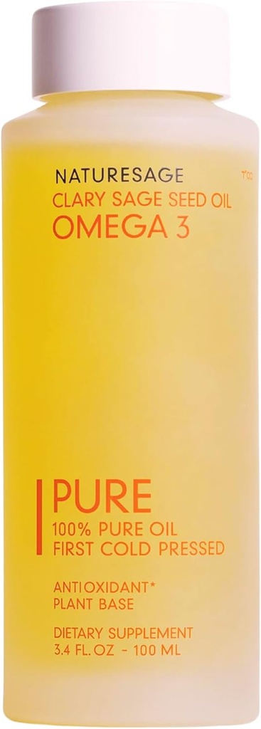 Pure Vegan Liquid Omega 3 Oil, Plant-Based Alternative to Omega 3 Fish Oil, 3.4 fl. oz. – Cold Pressed from Clary Sage Seed – Kosher - Omega 3 Fatty Acid Supplement with Antioksiss