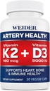 Weider Artery Health for Heart, Immune and Bone Support with Vitamin K2 (180) & Vitamin D3 (5000iu), 30 Veggie Capsules