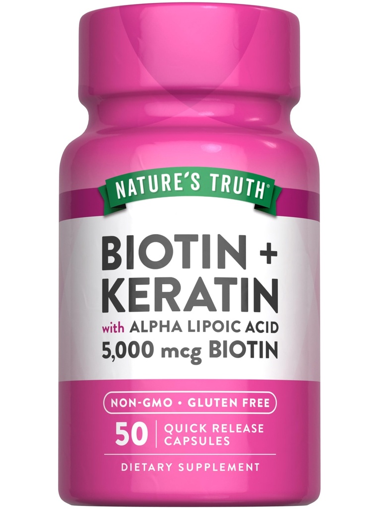 Nature's Truth Biotin 5000 mcg | 50 Capsules | Keratin ve Alfa Lipoic Acid | Non-GMO & Gluten Free Supplement Supplement Supplement