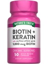 Nature's Truth Biotin 5000 mcg | 50 Capsules | Keratin ve Alfa Lipoic Acid | Non-GMO & Gluten Free Supplement Supplement Supplement