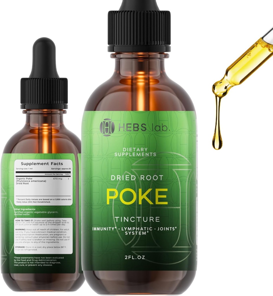 Poke Root Extract - Pure Lymphatic Drainage Drops - Immune Support Supplements & Detox Formula - Muscle Relaxer & Support for Athletes - Made in the USA - 2 oz