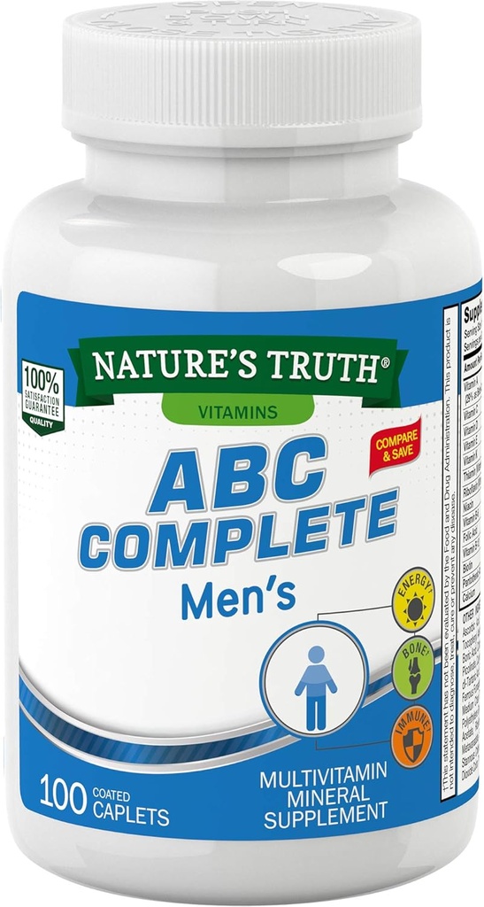 Nature's Truth Multivitamin for Men | with Iron, Vitamins A, C, D & E | 100 Caplets | Non-GMO & Gluten Free for Adults