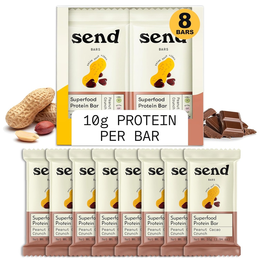 Bars Plant-Based Vegan Sağlıklı Protein Bars, Yeşiller (Peanut Cacao Crunch, 8 Bars) – Sadece Malzemeler, Zero Eklenmiş Şeker, Gluten-Free, Dairy-Free