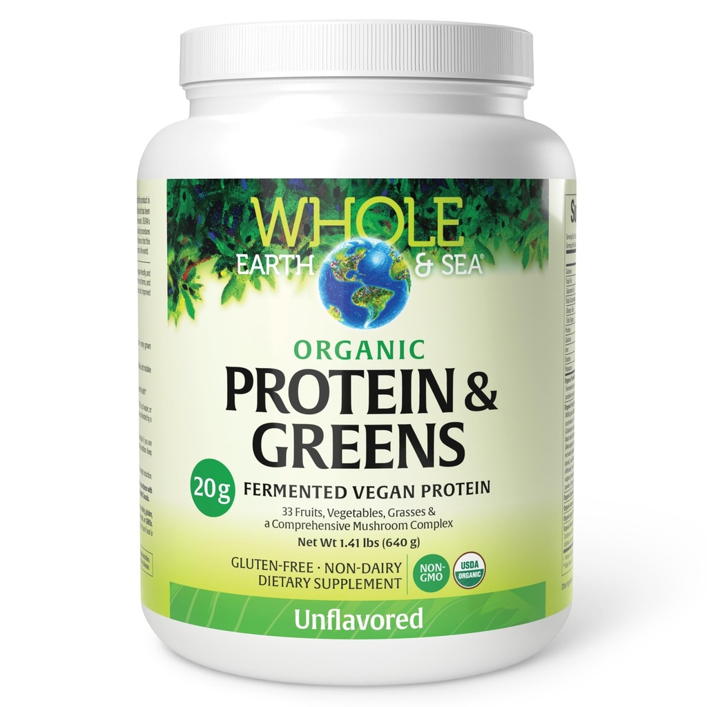 Tüm Dünya ve Doğal Faktörlerden Deniz, Organik Fermented Protein ve Yeşiller, Vegan Tüm Gıda Tamam, Unflavored, 1 lb 9 Oz