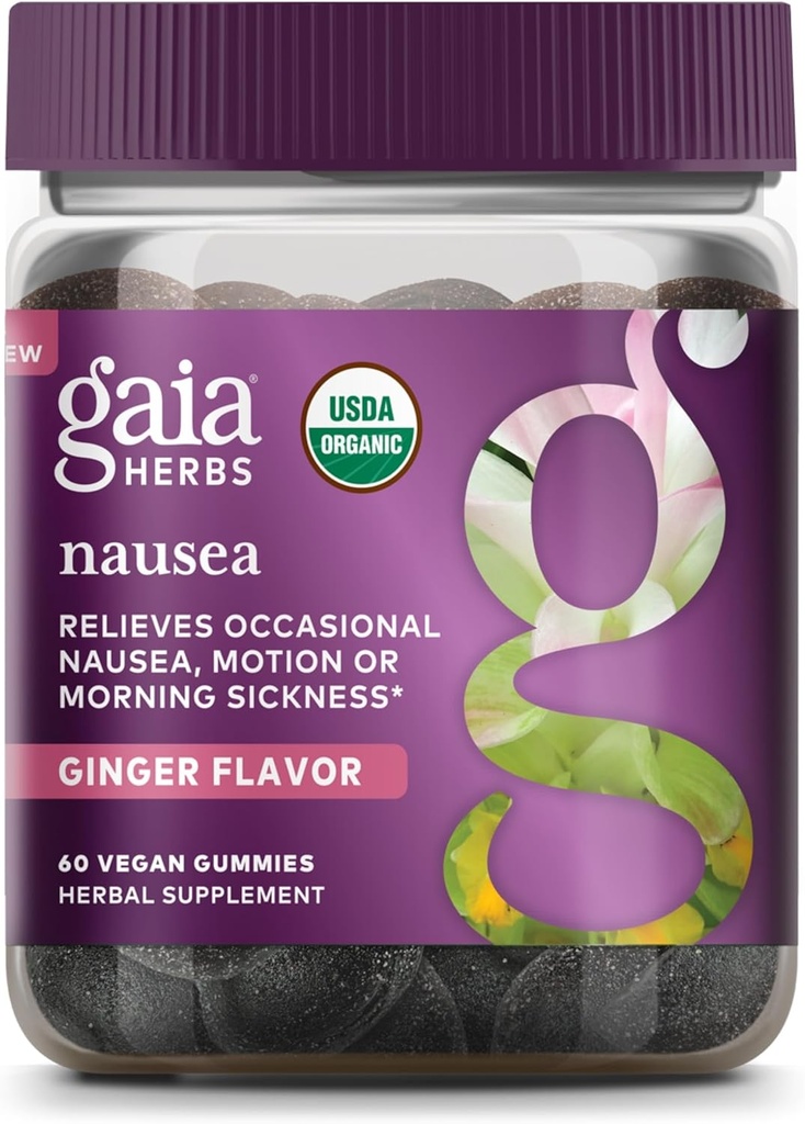 Gaia Herbs Nausea Organik Gummy - Relieves Occasional Nausea - Ginger ve Lemon ile - 60 Vegan Gummies (30-Day Supply)