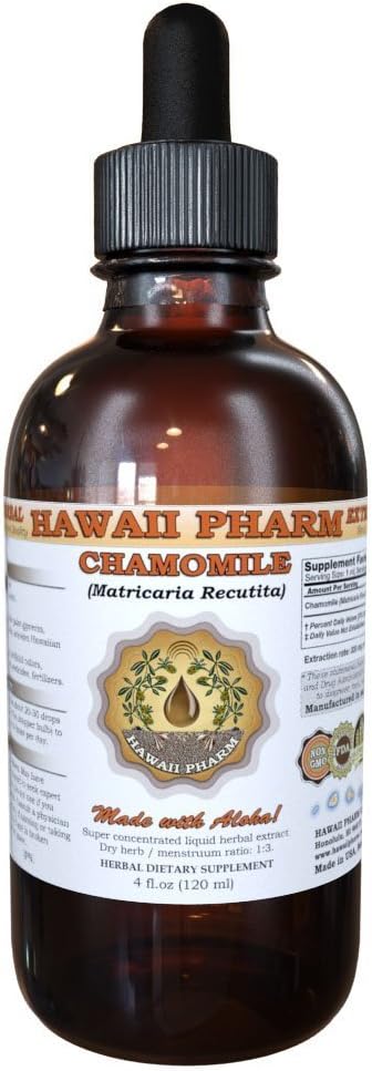 HawaiiPharm Chamomile Liquid Extract, Organik Chamomile (Matricaria Recutita) Tincture Supplement 4 oz