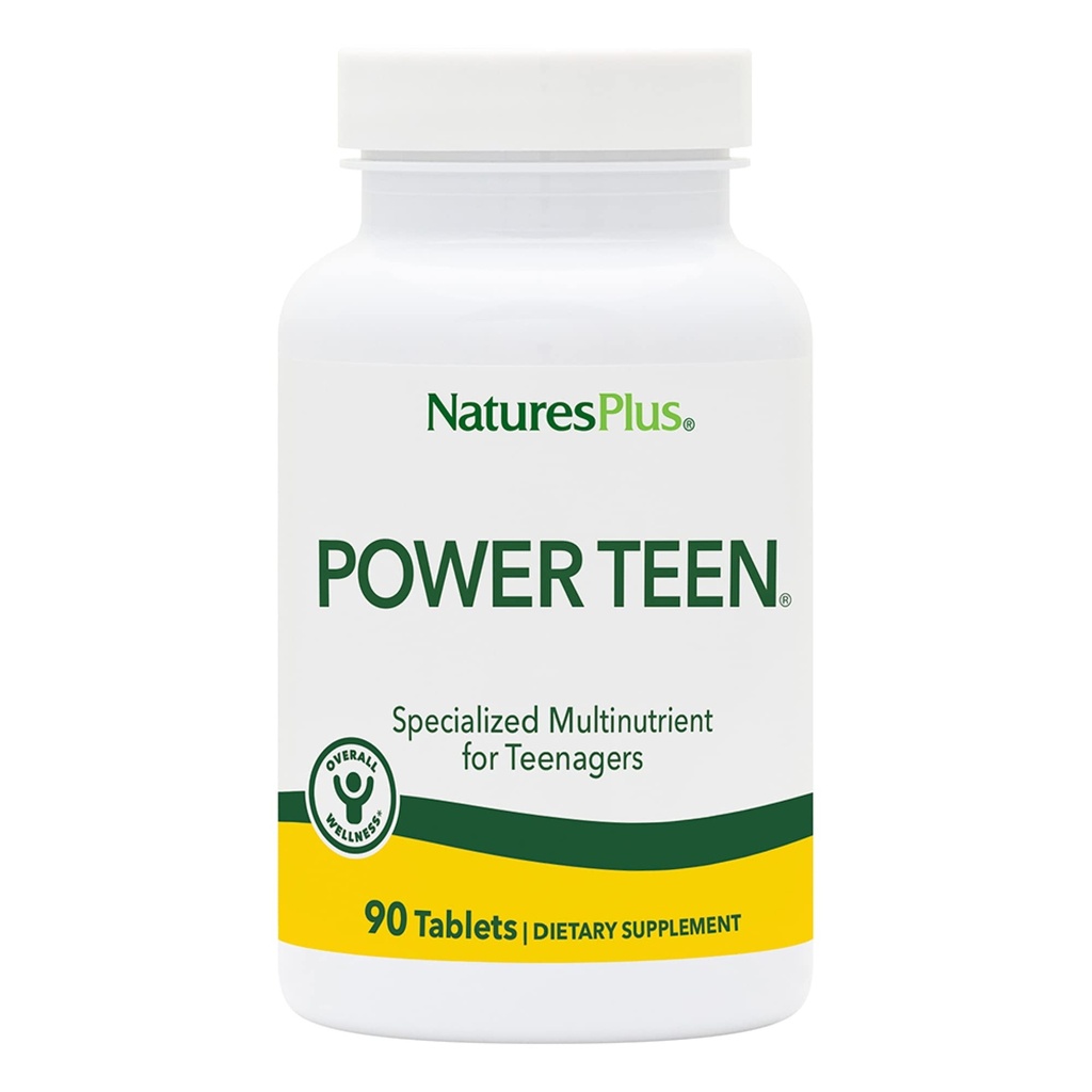 NaturesPlus Source of Life Power Teen - 90 Vegetarian Tablets - Teen Multivitamin with Minerals & Whole Foods for Mental Focus, Energy Booster - Gluten-Free - 45 Servings