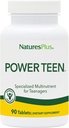 Natures Plus Source of Life Power Teen - 90 Vegetarian Tablets - Εφηβική Πολυβιταμίνη με Ορυκτά & Ολόκληρα Τρόφιμα για Ψυχική Εστίαση, Ενέργεια Booster - Χωρίς Γλουτένη - 45 Σερβιέτες