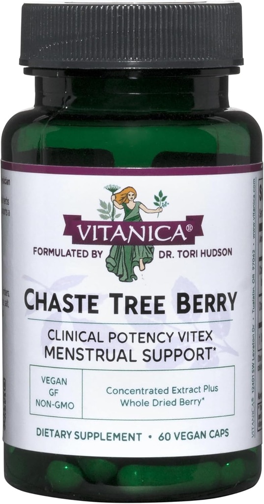 Vitanica Chaste Tree Berry Extract, Vitex Chasteberry Supplement for Women, Hormone Balance and Menstrual Cycle Support, Non-GMO, Vegan, 2 Month Supply, 60 Capsules