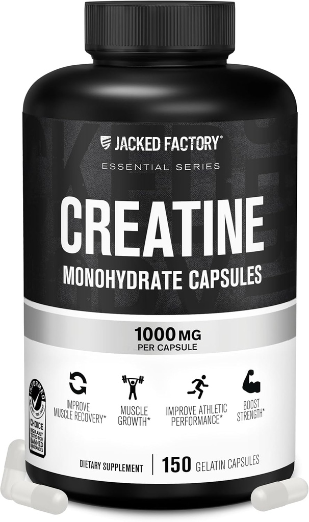 Jacked Factory Tinatine Monohidrat Capsules - Kas Büyümesi için Krels, Artan Güçlü, Geliştirilmiş Enerji Çıktısı ve Improv Athletic Performansı - 150 Capsules -