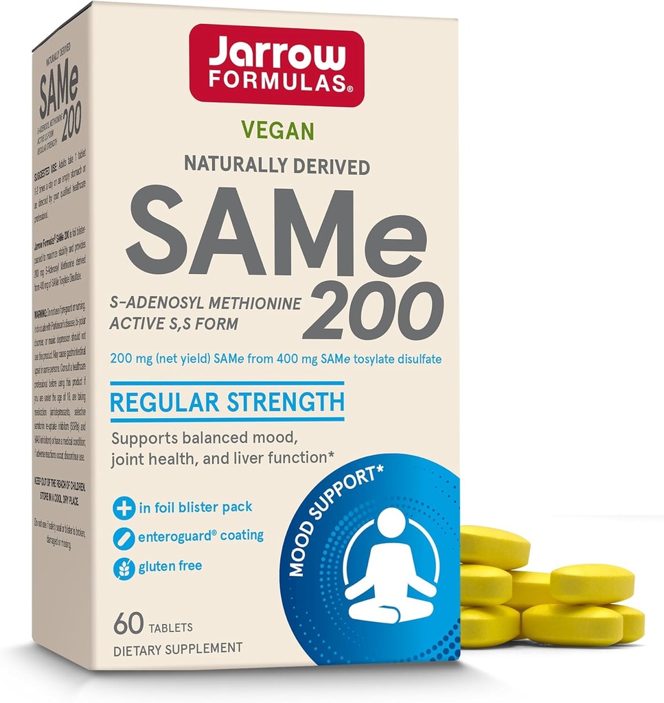 Jarrow Formulas Same 200 mg - 60 Tablets - Highest Concentration of Active S,S Form - Supports Joint Health, Liver Function, Brain Metabolism, Mood & Antioxidant Defense - 60 Servings