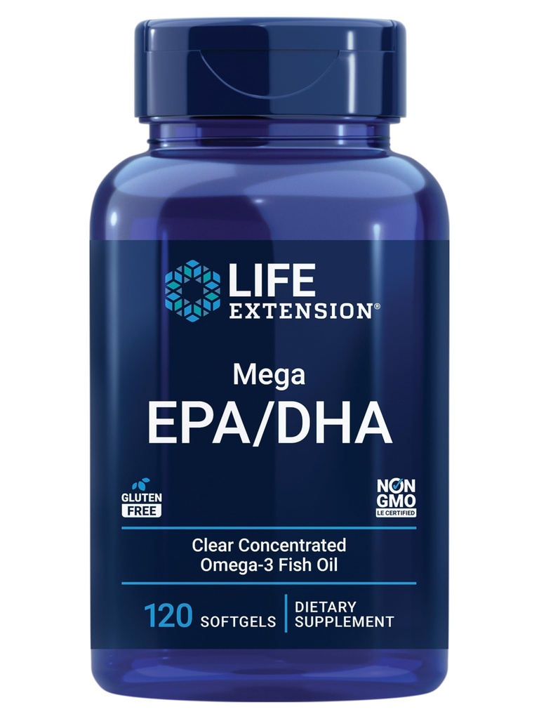 Hayat Mega EPA/DHA, Omega-3 Fatty asitleri, Kalp ve Beyin Sağlığı, Non-GMO, Gluten-Free, 120 yumuşakgels