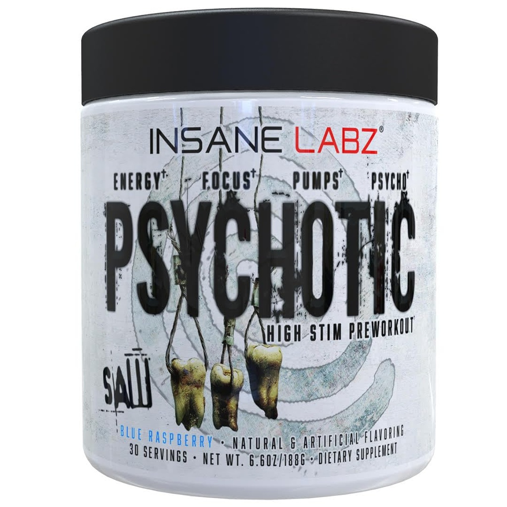 Insane Labz Psychotic SAW, High Stim Pre Workout Toz with OxyGold-TM and AMPiberry®,Extreme Lasting Energy with Teacrine®,Focus with CognitIQ® and Endurance (30 hizmetkar)