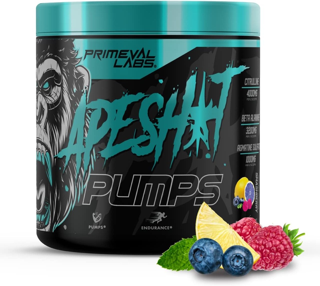 Primeval Labs Ape Pumps PreWorkout Powder for Men and Women 40 Serving, Smashberry 