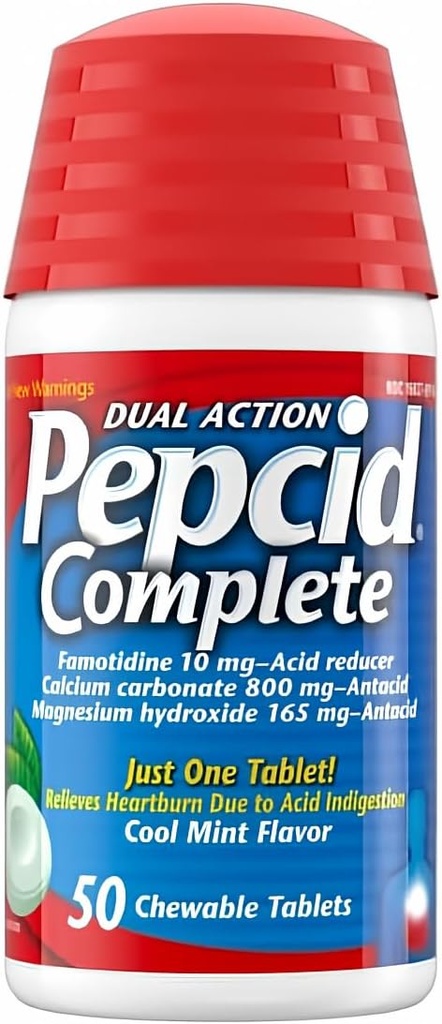 Pepcid Complete Acid Editor + Antacid Chewable Tabletler, Cool Mint Flavor, 50 sayı Pepcid Complete (kü 1)