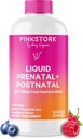 Pink Stork Liquid Prenatal Vitaminler Kadınlar için - Berry Flavor - Organik Gıda Ölçeği - Fertness, Hamile, Postpartum Essentials - Sabah Hastalığı Desteği - Emzirme & Lactation - 32 Hizmet