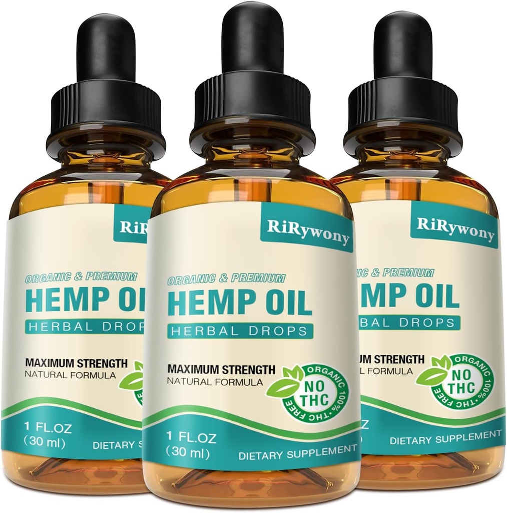 Hemp Oil High Potency - 3 Pack Maximum Strength Organic Hemp Drops for aldult Natural Relax - Relief Good Mood- Hemp Oils Tincture with Vegan (Doğal)