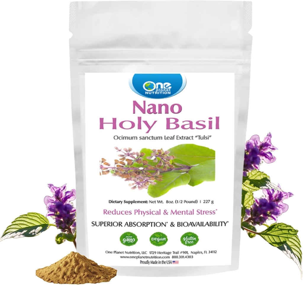 One Planet Nutrition Nano Holy Basil Toz 8 oz (227 hizmet), Tulsi, Nano gelişmiş Absorpsiyon, Destekler Stres Yardımı ve Immune Support, Non-GMO, Vegan, Gluten Free Free