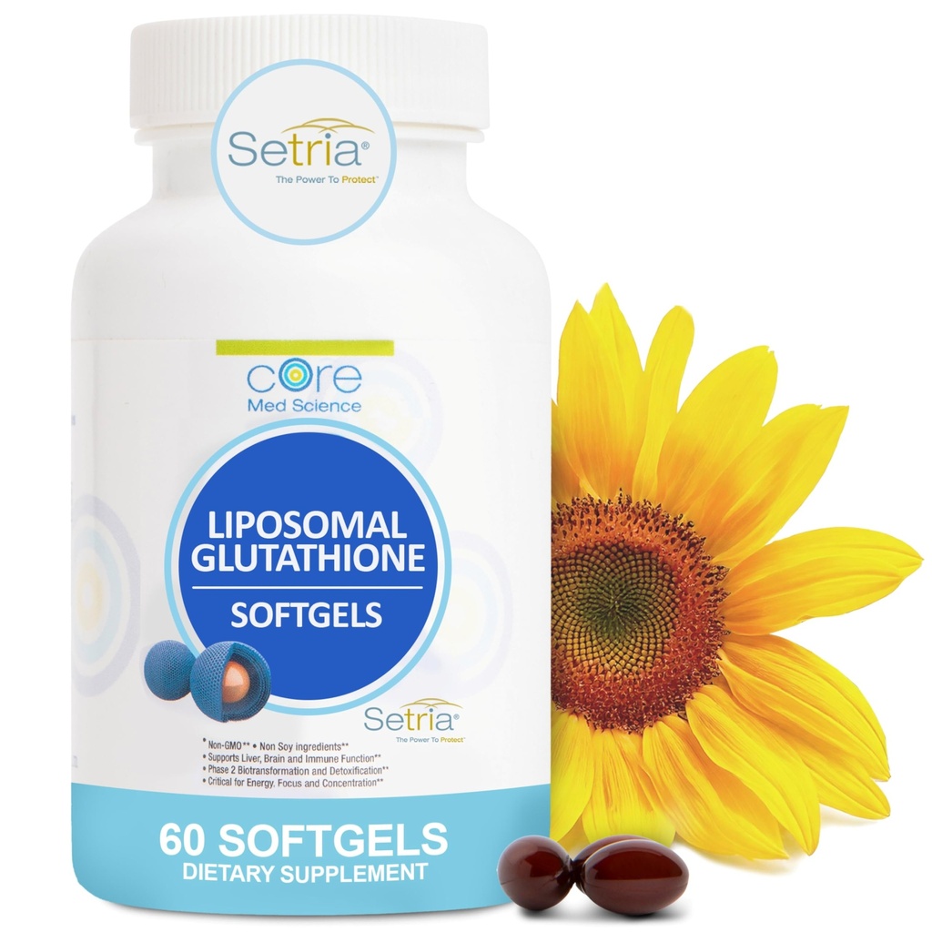 Core Med Science Liposomal Glutathion Supplement (500mg, 60 Softgels) - Pure Reduced Setria with Phospholipid Complex - Αντιοξειδωτικό συμπλήρωμα για την ενέργεια, και το δέρμα
