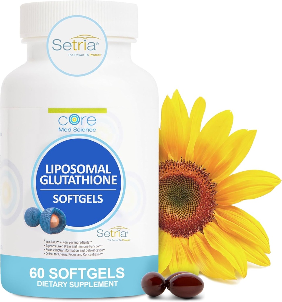 Core Med Science Liposomal Glutathione Supplement (500 mg, 60 Softgels) - Pure Reduced Setria with Phospholipid Kompleksi - Antioksi Supplement for Energy, and Skin