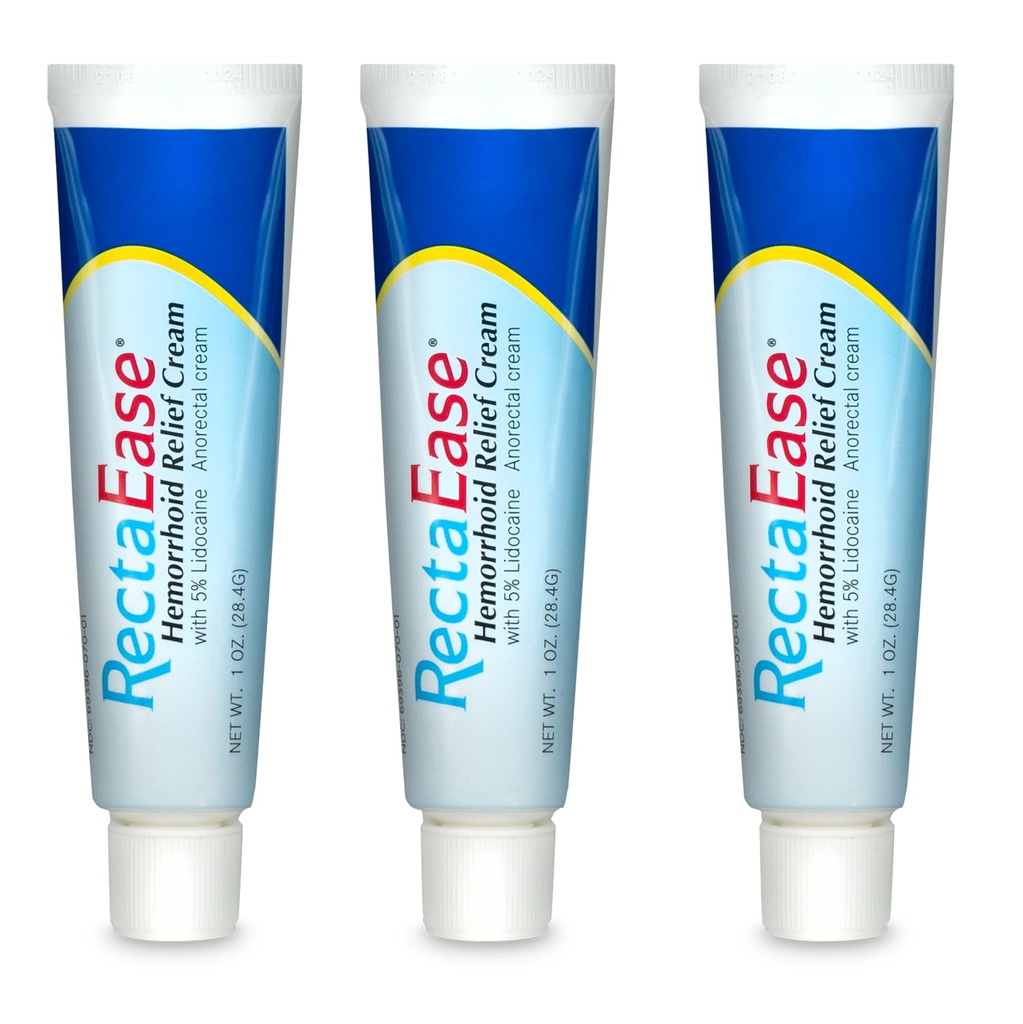 Globe RectaEase% 5 Lidoka (3 Pack) Hemorrhoid Relief Cream 1 oz Tube, Anorectal Cream, Hızlı Numbing Relief, Hemorrhoid Tedavisi Itch and Burn