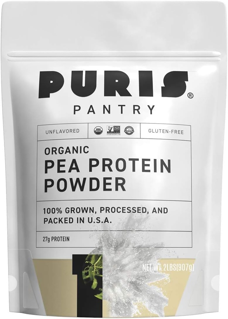 PURIS® Organic Pea Protein Toz, ABD'de% 100, 2 LB Unflavored, sertifikalı Organik, Vegan, Gluten Free, Dairy Free, Non GMO, Plant-Based Protein, Chem, BCAA (2 Pound)