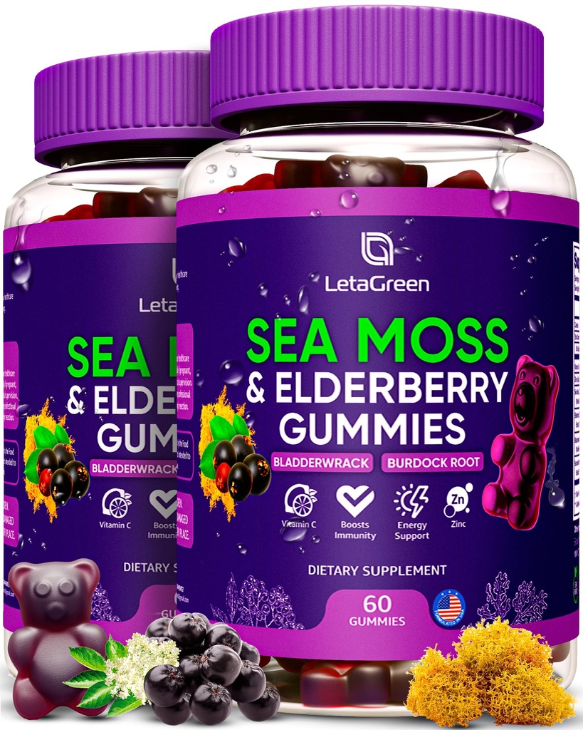 İrlandalı Deniz Moss Gummies – Sea Moss Bladderwrack Burdock Elder – 60 Vegan Seamoss Bears – C & Çinko ile Çocuklar ve Yetişkinler için Yaşlı Gummies (Pazarlama)