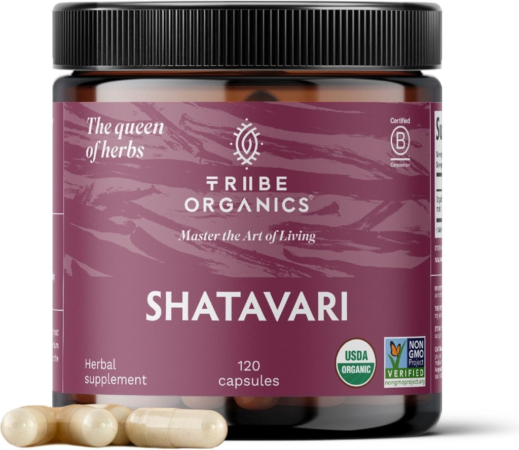 TRIBE ORGANICS Organik Shatavari Herbal Supplement - Hormonal Denge | Kadın Reproductive Health | Lactation | Immune & Inflammatory Support - Non-GMO USDA Organik 120 Vegan Capsules