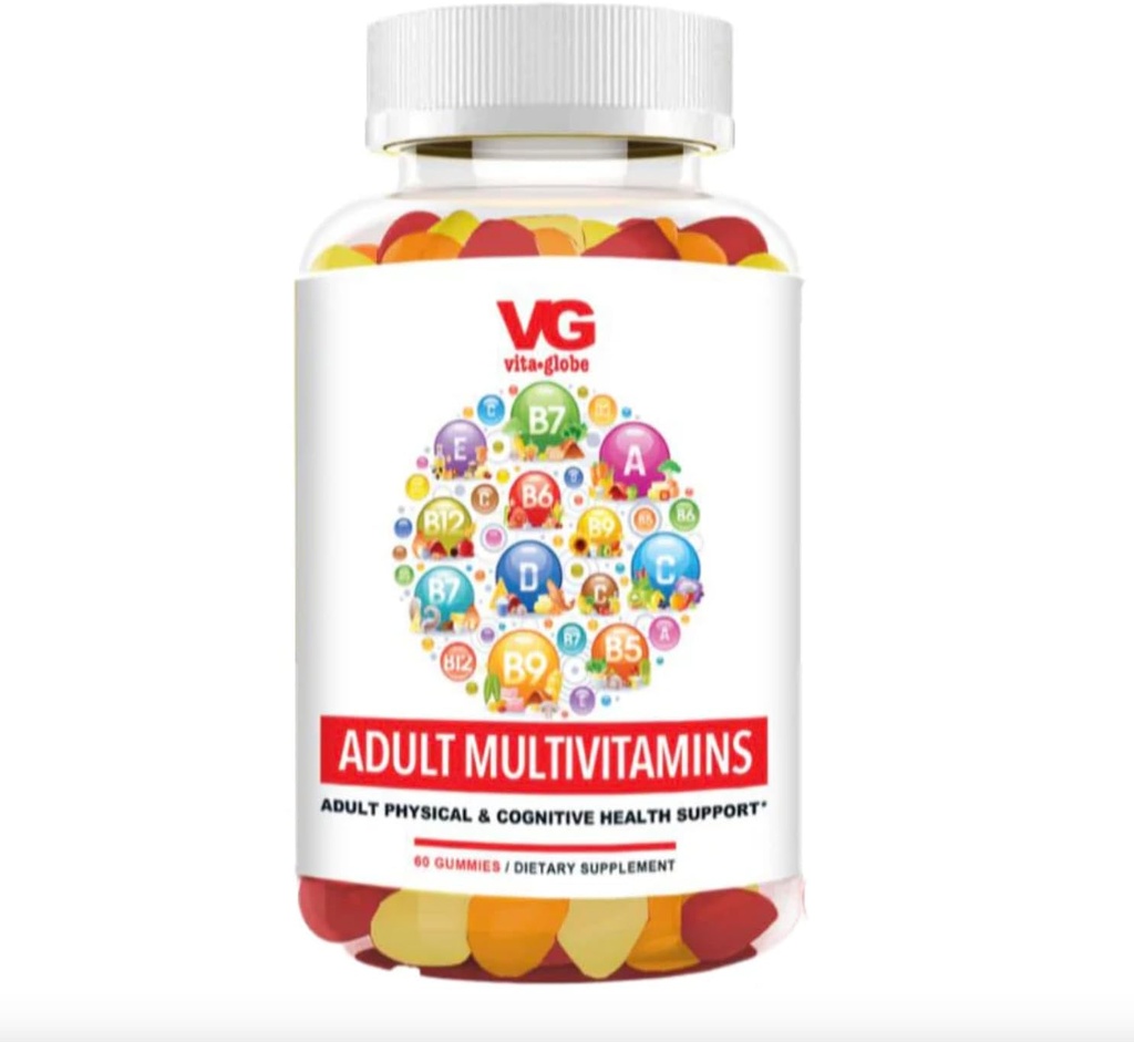 VITA GLOBE Yetişkin Multivitamin Gummies – Vitaminler C, D, E, B6, B12, Folate & Biotin | Daily Multivitamin Supplement for Energy, Immune Health & Metabolism Support – 60 Gummies (Pack of 1)