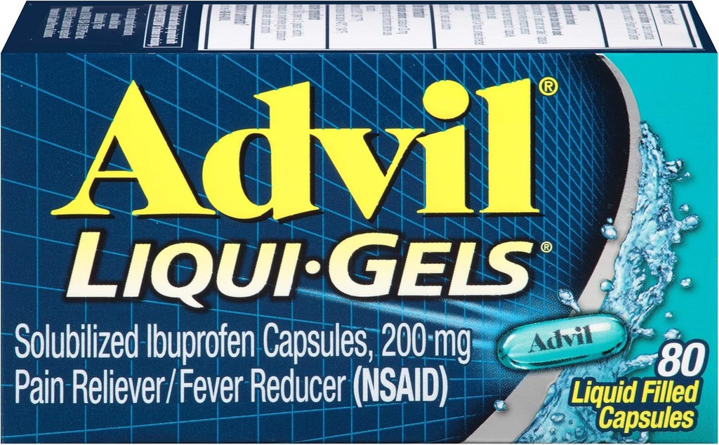 Advil Ağrı Reliever/Fever Function, 200 mg Solubilized Ibuprofen (80-Count Liqui-Gel Capsules, Pack of 2)