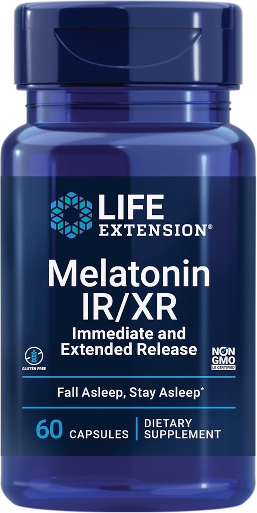 Life Extension Melatonin IR/XR, 1.5 mg, hemen ve Genişletilmiş Uyku Desteği için Formula, Sağlıklı siren Rhythms, Hücre Savunması, Gluten-Free, Non-GMO, 60 Capsules
