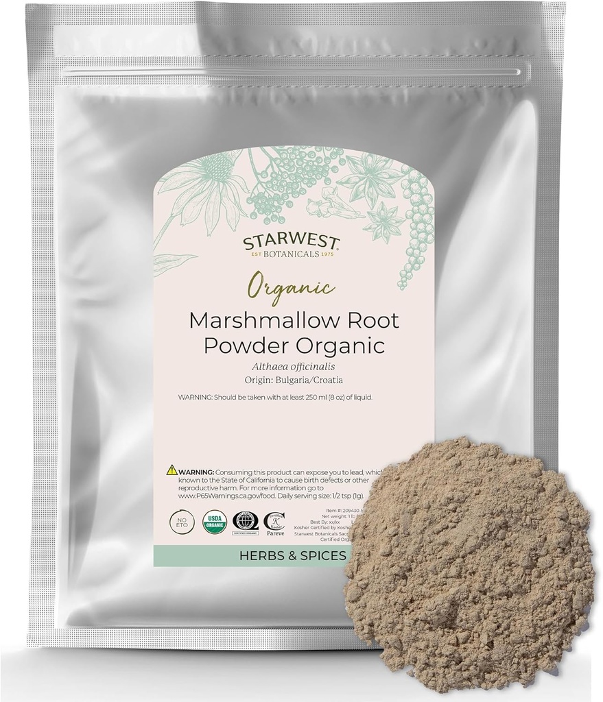 Starwest Botanicals Organic Marshmallow Root Toz - Tea, Capsules, & Herbal Mixs, Certified Kosher, Non-GMO - Bulk 1 lb Bag