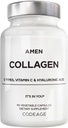 Amen Multi Collagen Capsule Capsules with Hyaluronic Acid and Vitamin C - 5 Collagen protein Type I, II, III, V, X - Grass Fed Hidrolyzed - 18 Pills - Collagen Supplement - 90 Pills