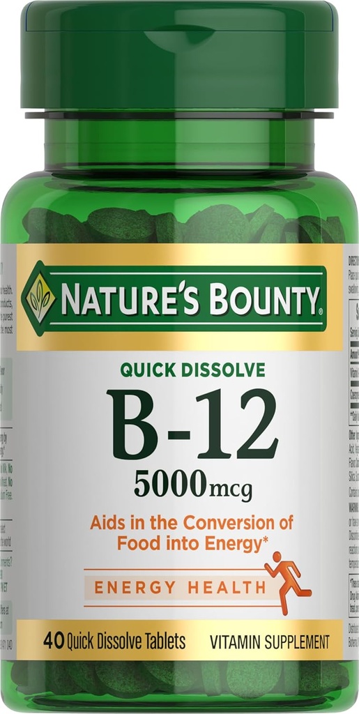 Nature's Bounty Vitamin B12, Enerji Metabolism ve Nervous System Health, 500006, 40 Hızlı Dissolve Tabletleri